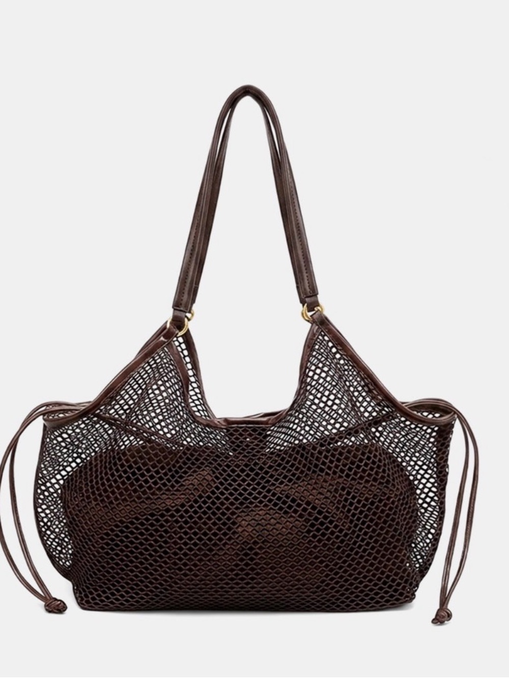 Commense Dark Brown Mesh Hobo Bag with Inner Pouch